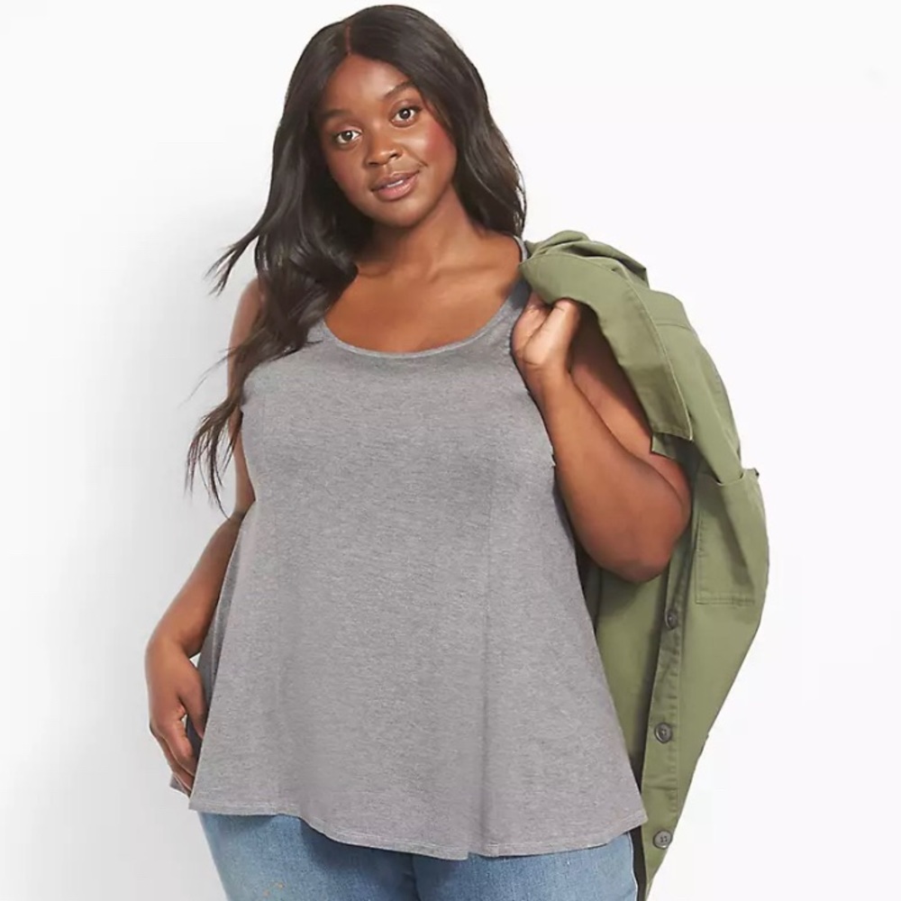 NWT Lane Bryant Fit and Flare gray tank sleeveless shirt 14/16 scoop neck